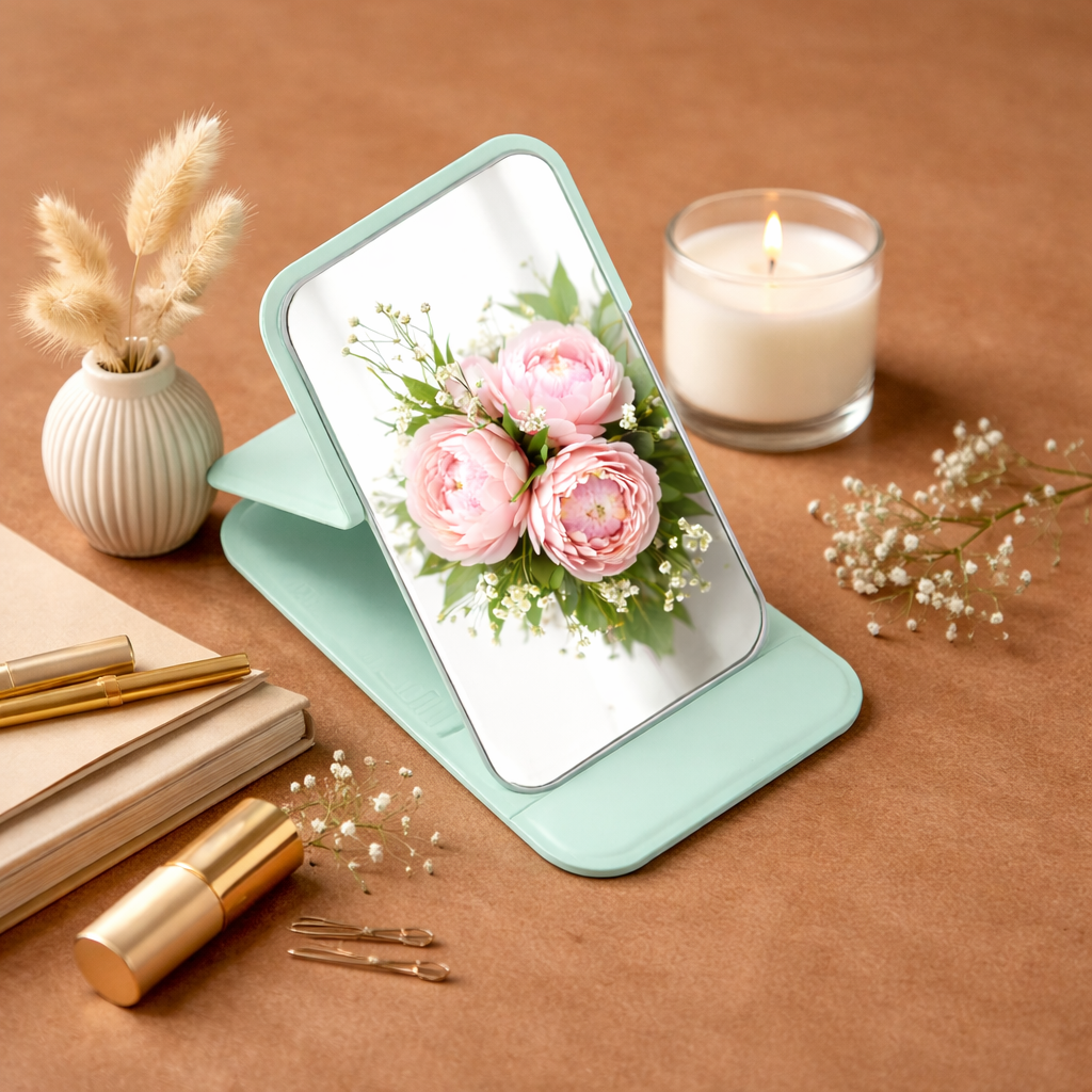 Whisker Hug Girl Personalized Compact Pocket Mirror - Mint