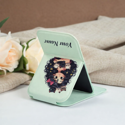 Whisker Hug Girl Personalized Compact Pocket Mirror - Mint