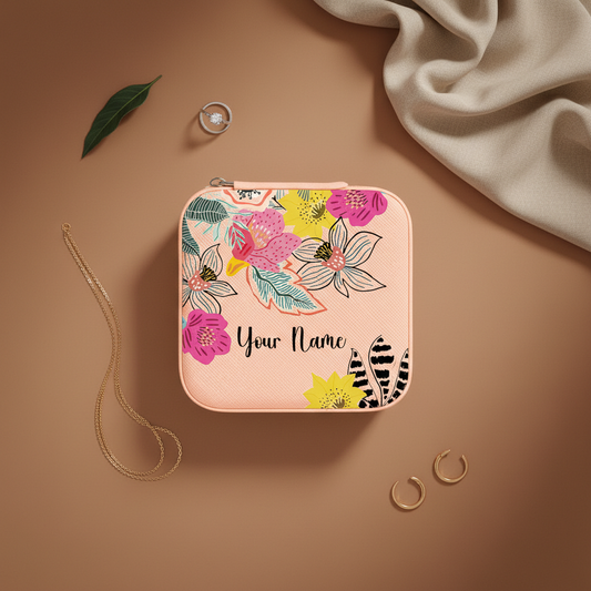 Bloom Garden | Peach β Personalized Jewellery Box with Name (Medium)