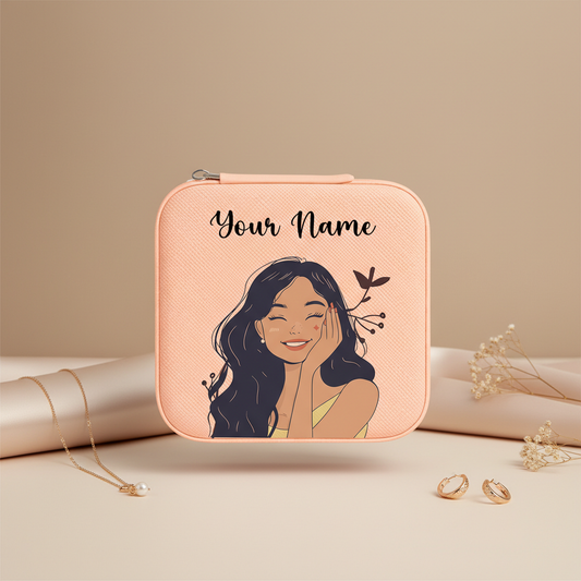Smile Girl | Peach β Personalized Jewellery Box with Name (Medium)