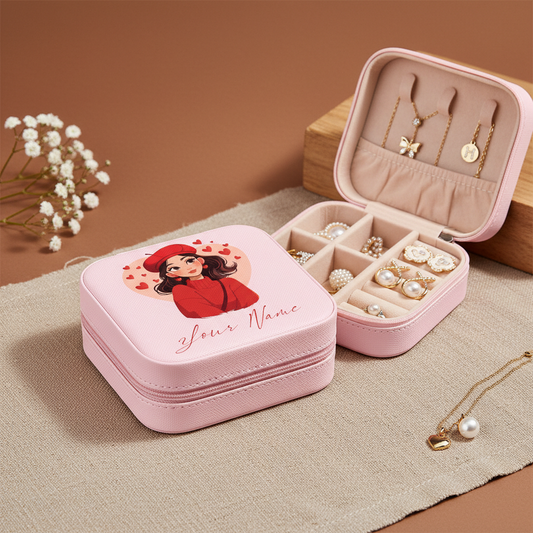 Sweet Heart Love Girl | Pink β Personalized Jewellery Box with Name (Medium)