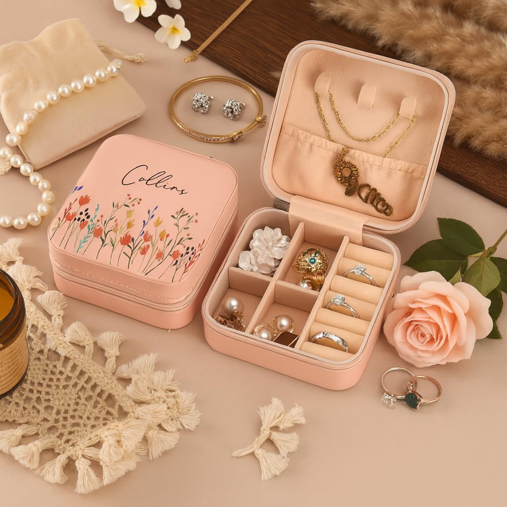 Personalized Jewellery Box with Name | Custom Floral Jewelry Organizer
