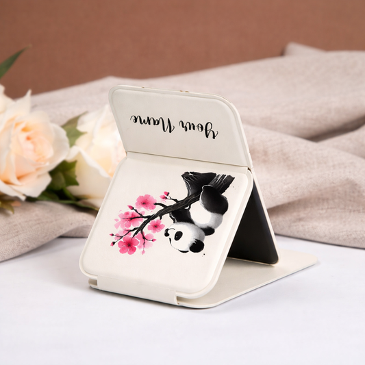 Blossom Panda Personalized Compact Pocket Mirror - White