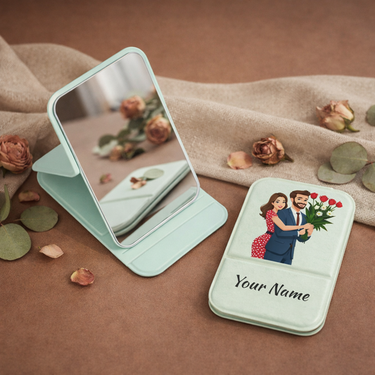Forever Bloom Couple Personalized Compact Pocket Mirror - Mint