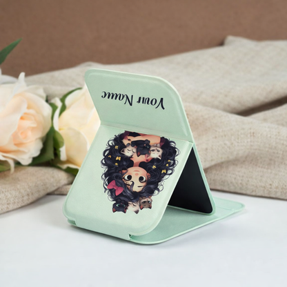 Whisker Hug Girl Personalized Compact Pocket Mirror - Mint