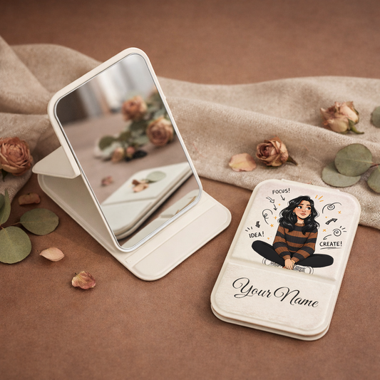 Mind Spark Girl Personalized Compact Pocket Mirror - White