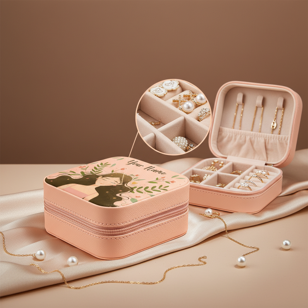 Peach Serenity – Personalized Jewellery Box with Name (Medium)