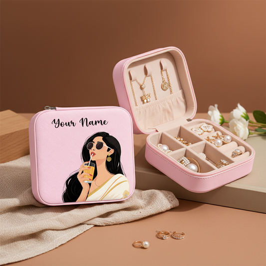 Boss Babe Personalized Jewellery Box for Women & Girls | Custom Name Pink Travel Jewelry Organizer for Rings, Earrings & Necklace | Stylish Gift for Her