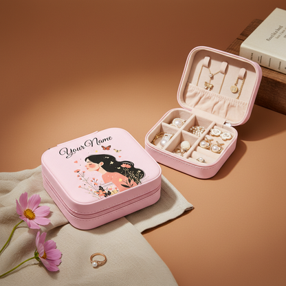 Personalized Pink Jewellery Box with Name – Sweet Blossom Heart & Butterfly Design | Travel Jewelry Organizer for Women & Girls (Copy)